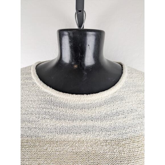 Calvin Klein Long Sleeve Chiffon Back Nubby Sweater cream beige stripe - Picture 5 of 7